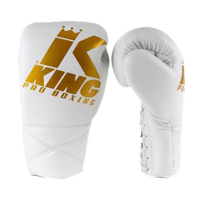 Luvas de boxe King Pro Boxing XK com fecho de cordão – Branco/Ouro