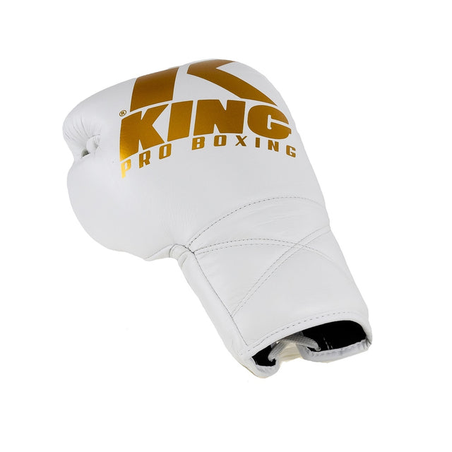 Luvas de boxe King Pro Boxing XK com fecho de cordão – Branco/Ouro