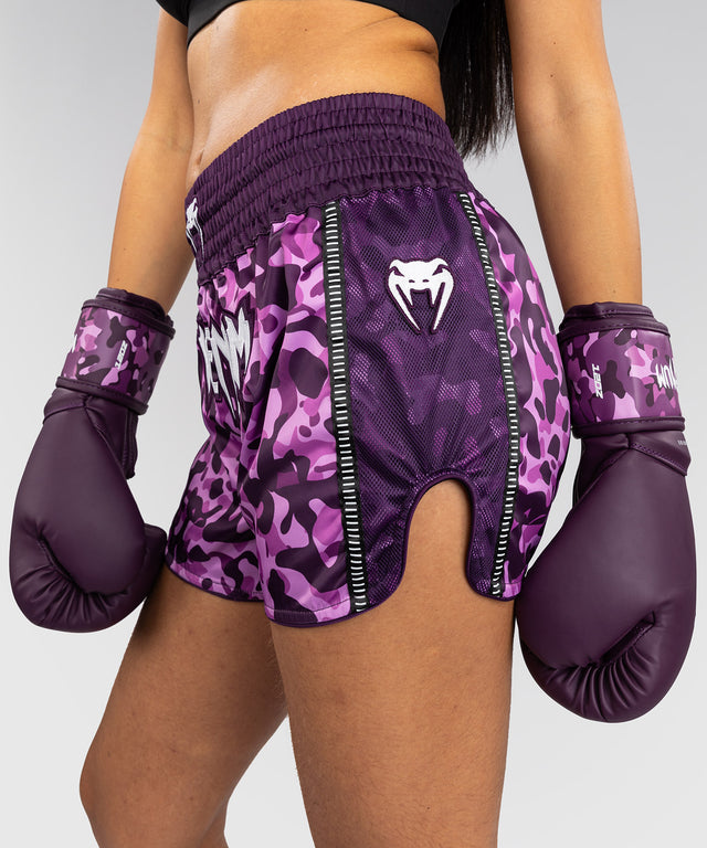 Calções de Muay Thai Venum Iris – Roxo/Camuflagem Rosa