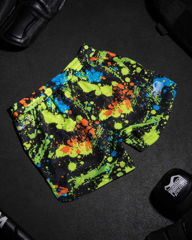 Phantom Athletics MMA-shorts Fusion Splatter – Sort/Neon