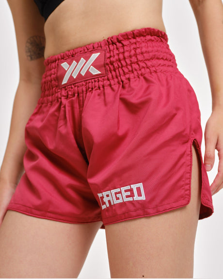 Caged Muay Thai Shorts Classic - Rood/Wit vrouw