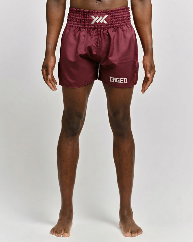 Spodenki Muay Thai Caged Classic – Bordowy/Biały