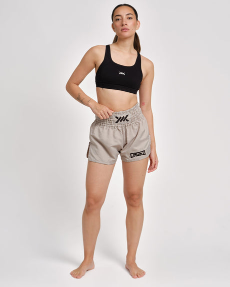 Pantaloni scurți Muay Thai Caged Classic – Gri deschis/Negru femei