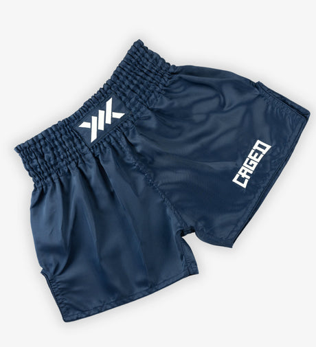 Pantaloni scurți Caged Muay Thai Classic – Albastru închis/Alb femei
