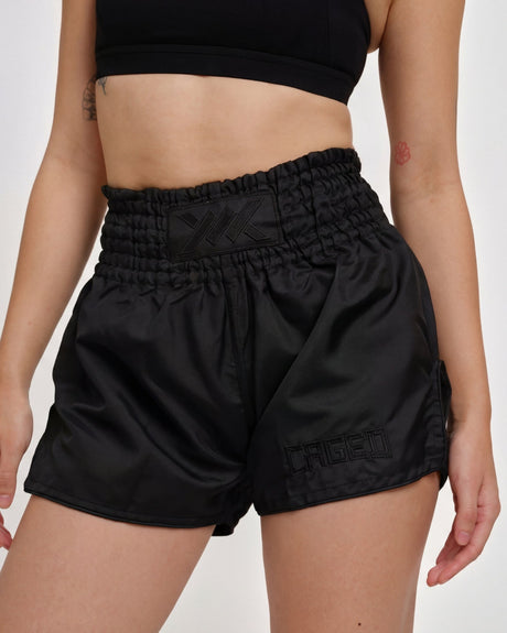 Caged Muay Thai Shorts Classic - Zwart/Zwart vrouw