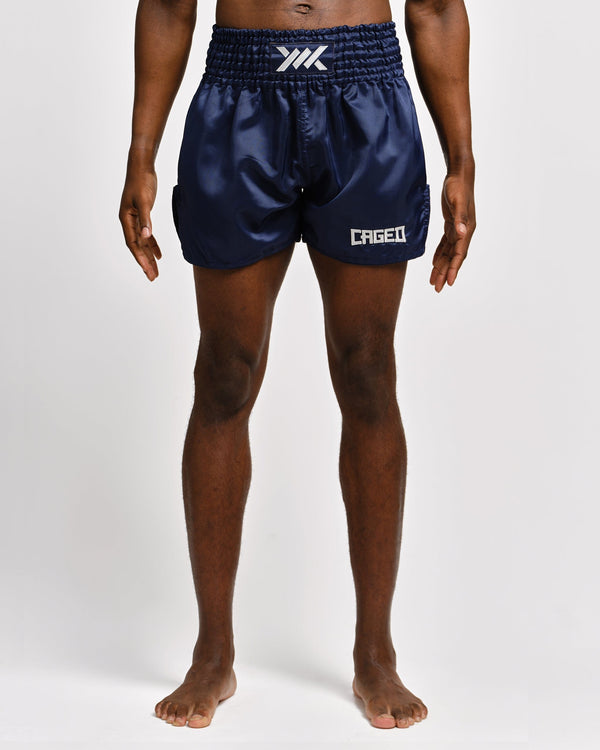 Caged Muay Thai Shorts Classic - Navy Blauw/Wit