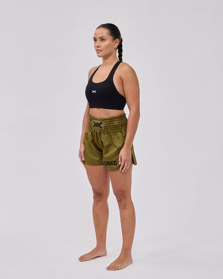Pantaloni scurți Muay Thai Caged Classic – Cachi verde/Negru femei