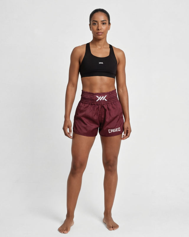 Spodenki Muay Thai Caged Classic – Bordowy/Biały damskie