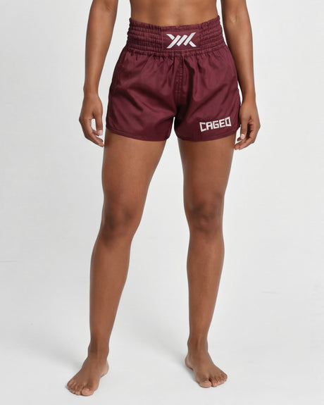 Pantaloni scurți Caged Classic Muay Thai – Bordeaux Roșu