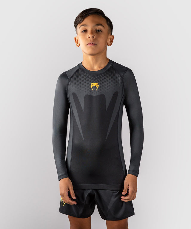 Rashguard Venum Attack cu mâneci lungi copii – Negru/Aur