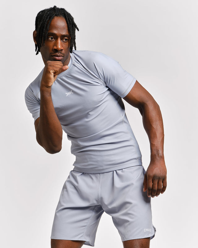 Rashguard Caged Tactical Mangas Curtas – Cinzento Chumbo