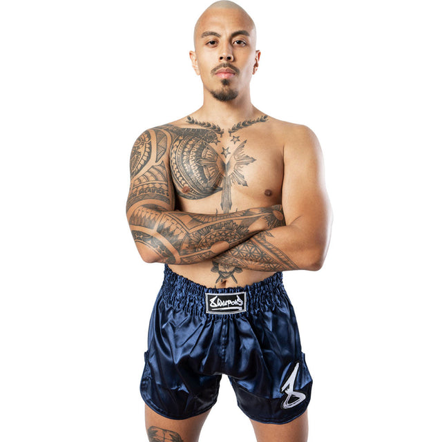 Muay Thai trenky 8 WEAPONS Strike – Tmavě modré/Bílé