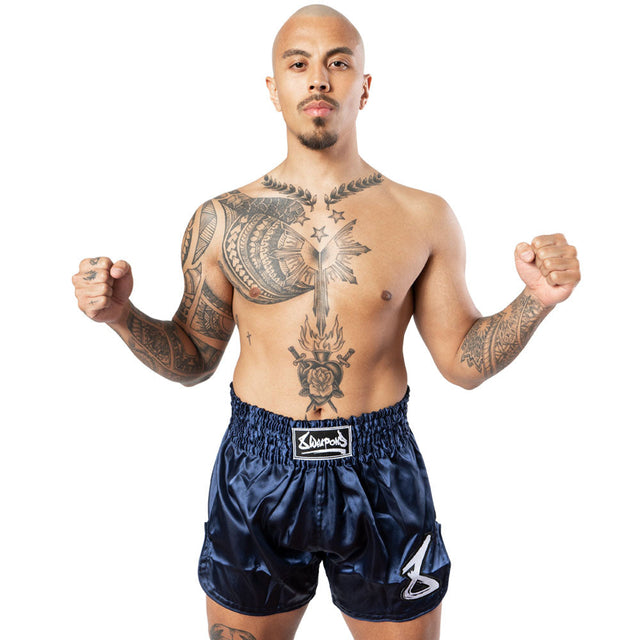 Muay Thai trenky 8 WEAPONS Strike – Tmavě modré/Bílé
