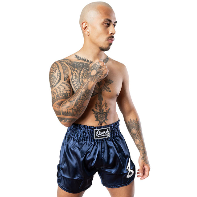 Muay Thai trenky 8 WEAPONS Strike – Tmavě modré/Bílé