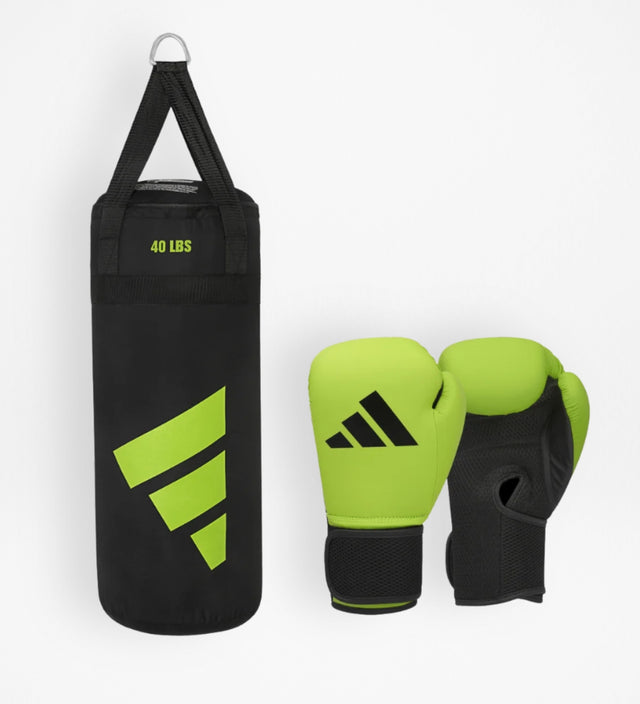 Luvas de boxe Adidas + Saco de boxe Criança – Verde/Preto