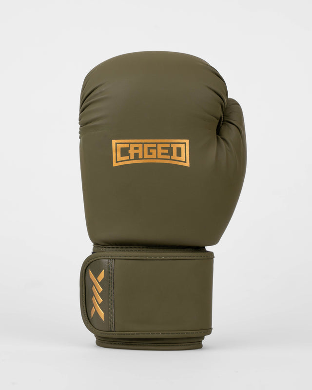 Rękawice bokserskie Caged Shadow – Khaki/Złote
