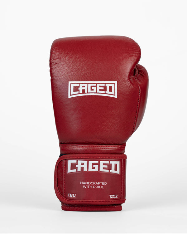Mănuși de box Caged 'X' Series – Bordeaux Roșu/Alb