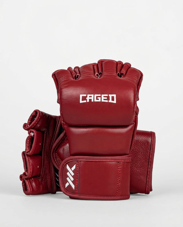 Caged MMA-Handschuhe 'X' Series – Bordeaux Rot/Weiß