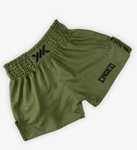 Pantaloni scurți Muay Thai Caged Classic – Cachi verde/Negru femei