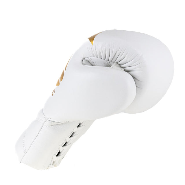Luvas de boxe King Pro Boxing XK com fecho de cordão – Branco/Ouro