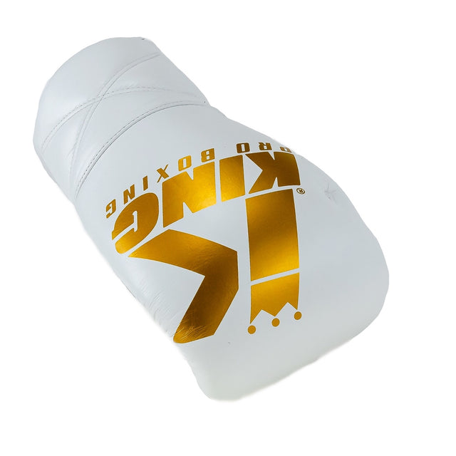 Luvas de boxe King Pro Boxing XK com fecho de cordão – Branco/Ouro
