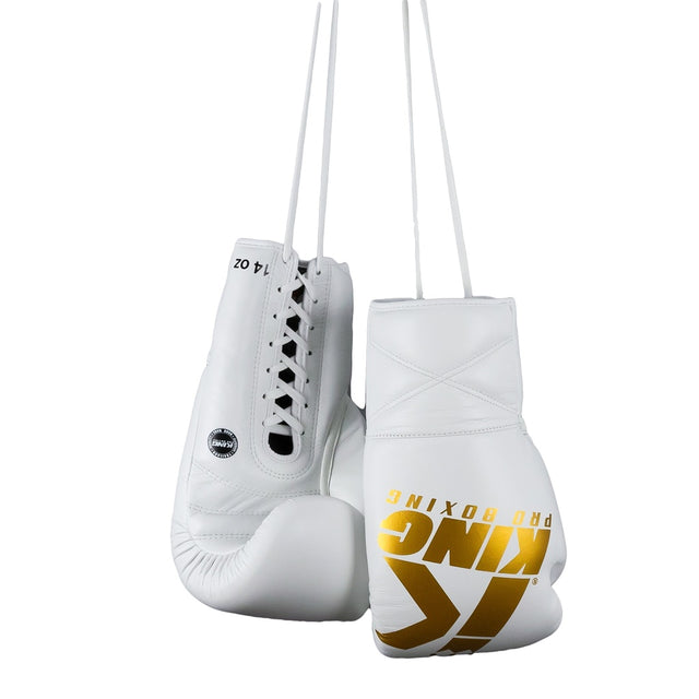 Luvas de boxe King Pro Boxing XK com fecho de cordão – Branco/Ouro