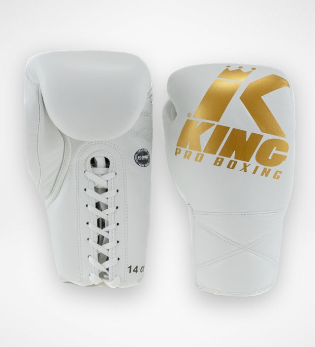 Luvas de boxe King Pro Boxing XK com fecho de cordão – Branco/Ouro