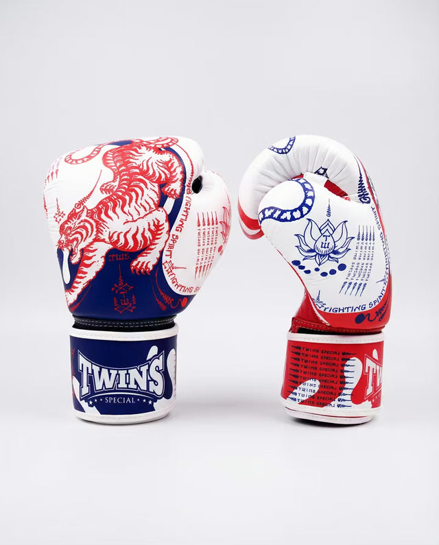 Luvas de boxe Twins FBGVL4 Yant – Branco/Azul/Vermelho