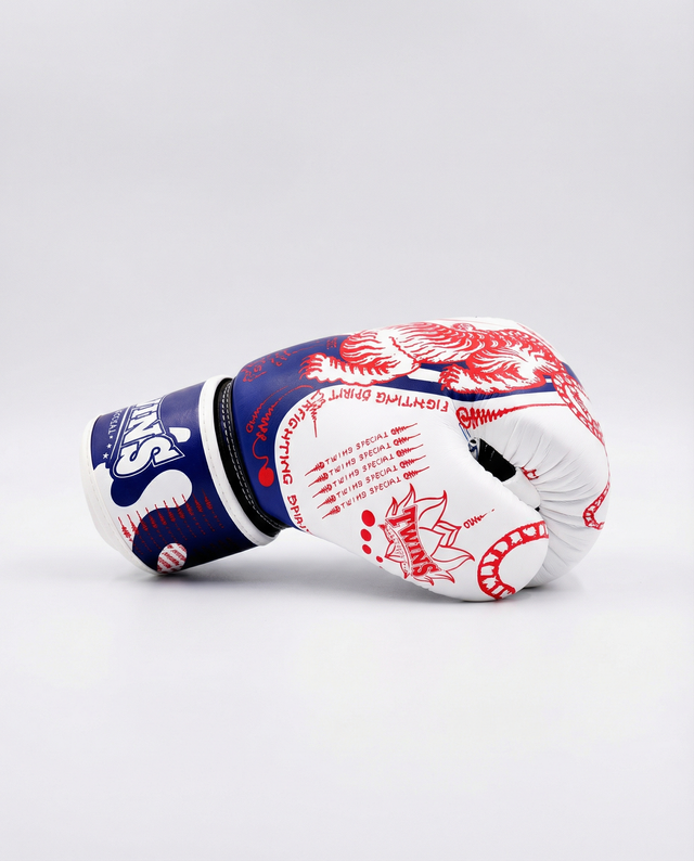 Luvas de boxe Twins FBGVL4 Yant – Branco/Azul/Vermelho