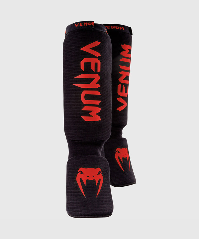 Caneleiras de kickboxing Venum Kontact – Preto/Vermelho
