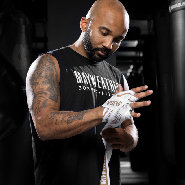 Hayabusa x Mayweather Boxningslindor Deluxe – Vit/Guld