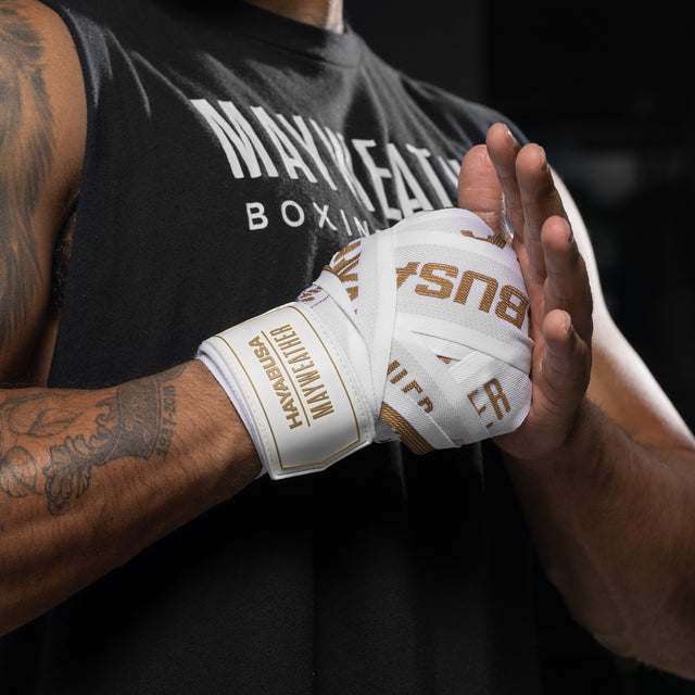 Hayabusa x Mayweather Boxningslindor Deluxe – Vit/Guld