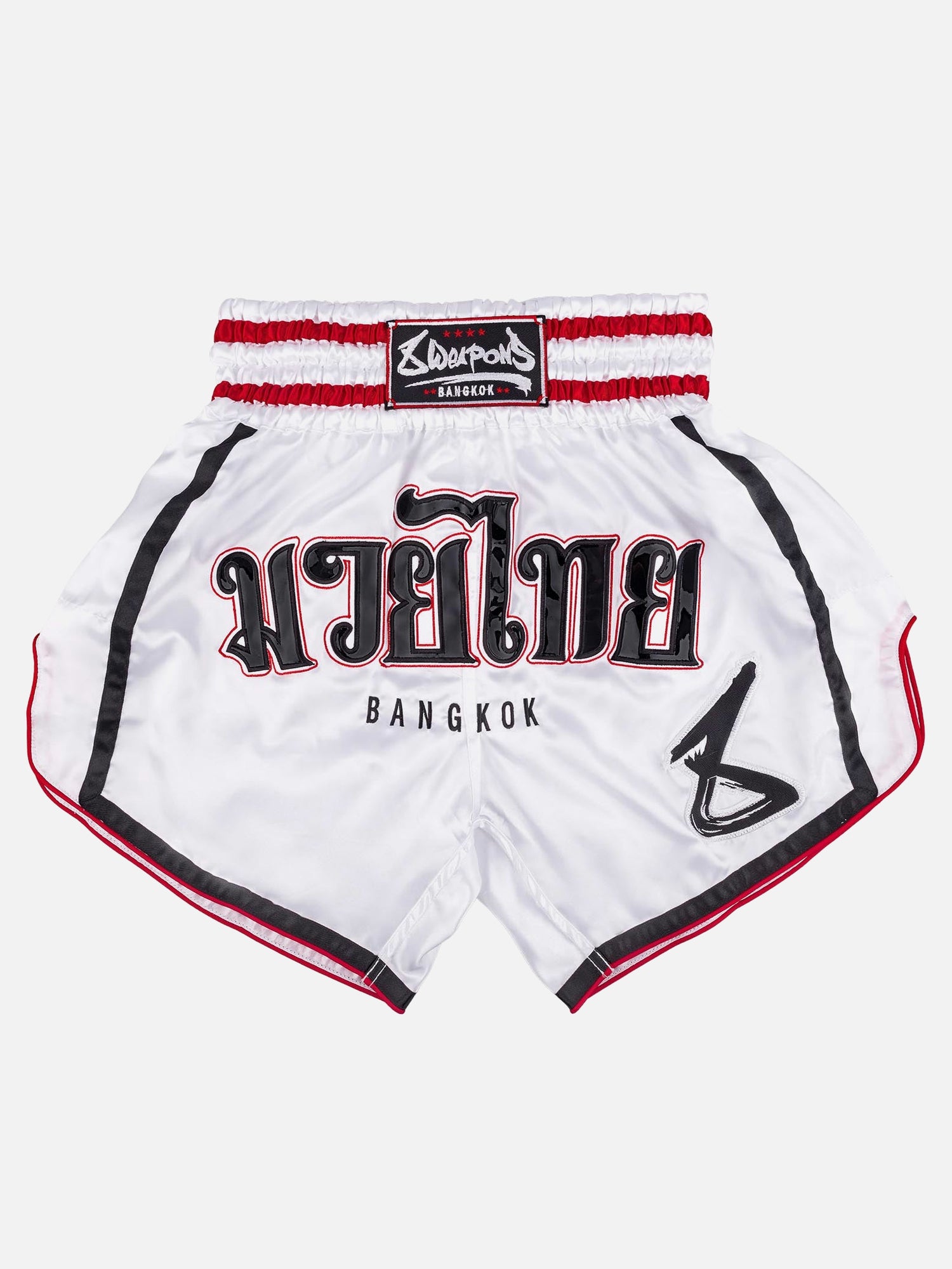 Spodenki Muay Thai 8 WEAPONS Bangkok – Białe/Czarne