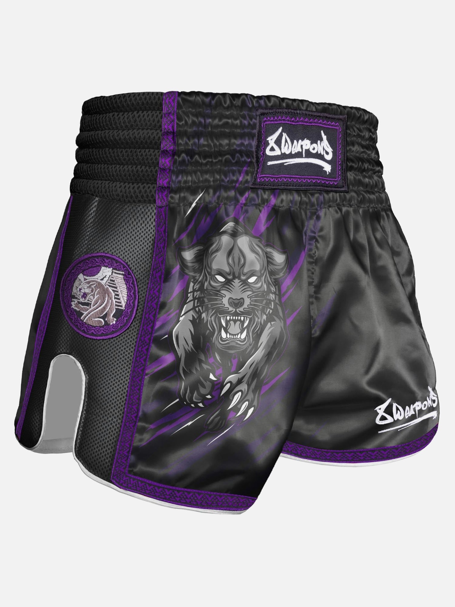 8 WEAPONS Muay Thai shorts Beastial Panther – Sort/Lilla
