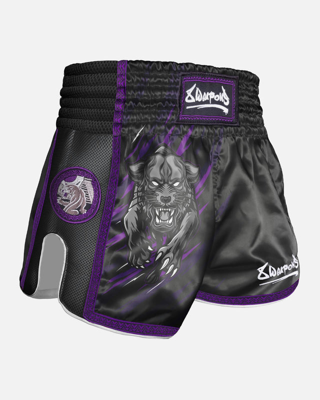 8 WEAPONS Muay Thai shorts Beastial Panther – Sort/Lilla