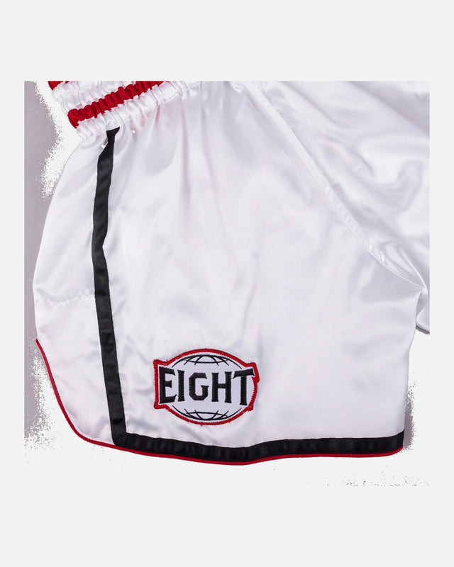 Spodenki Muay Thai 8 WEAPONS Bangkok – Białe/Czarne