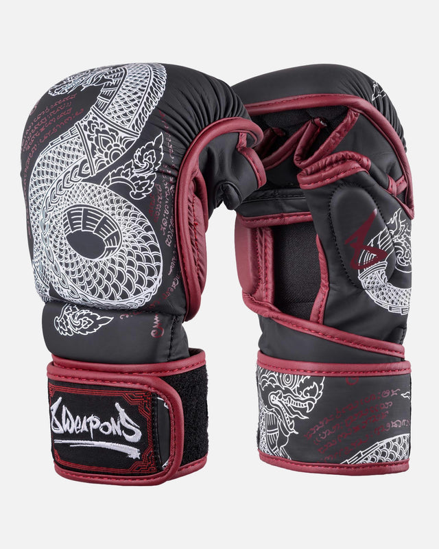 8 WEAPONS MMA Gloves Sak Yant Naga – Black/Maroon