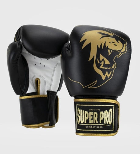 Gants de boxe Super Pro Warrior – Noir/Or/Blanc