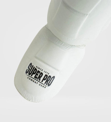 Protège-tibias Super Pro Kickboks Thai Pro Cuir – Blanc – Protège-tibias